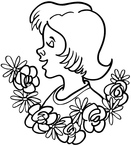 Lady in the midst of flowers vinyl sticker. Customize on line. Spring 086-0075